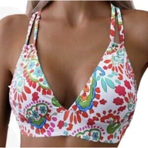 Tainehs Push Up V Neck Bikini Top New Criss Cross Back Size Large